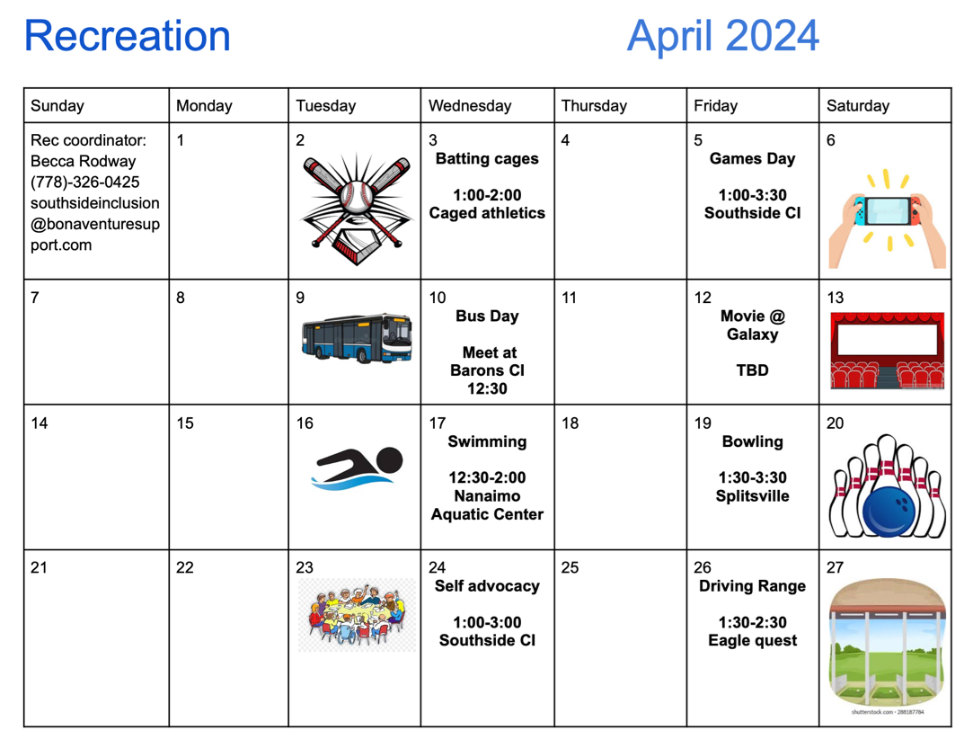 Recreation Calendar June